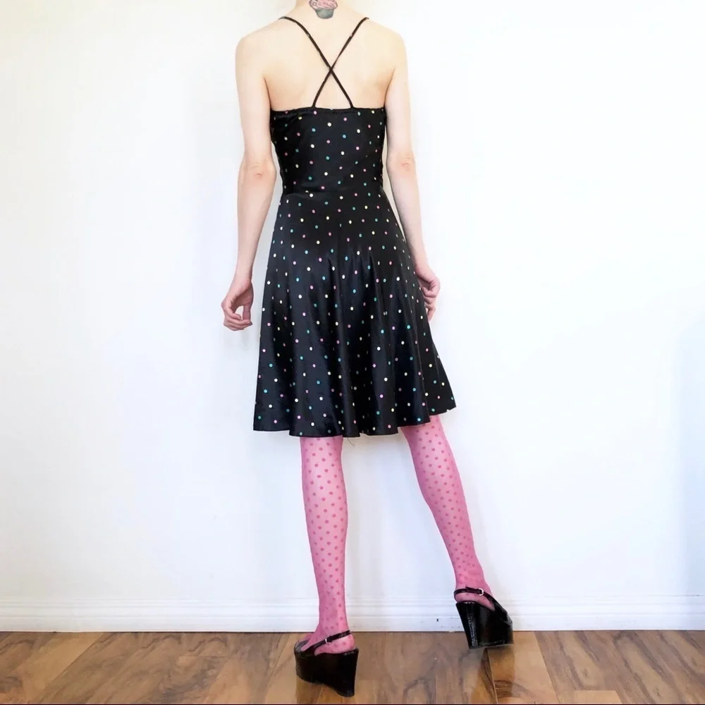 Rainbow Multi-Color Polkadots A-Line SATIN DRESS